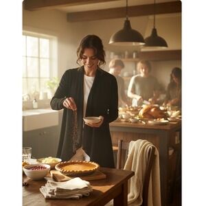 Michael Lauren Semi Sheer Black Draped Waterfall Cardigan Sweater Size M